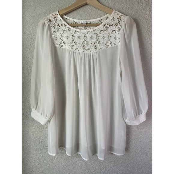 Charming Charlie Tops - Charming‎ Charlie Women's White Lace Sheer Blouse Top 3/4 Sleeve M